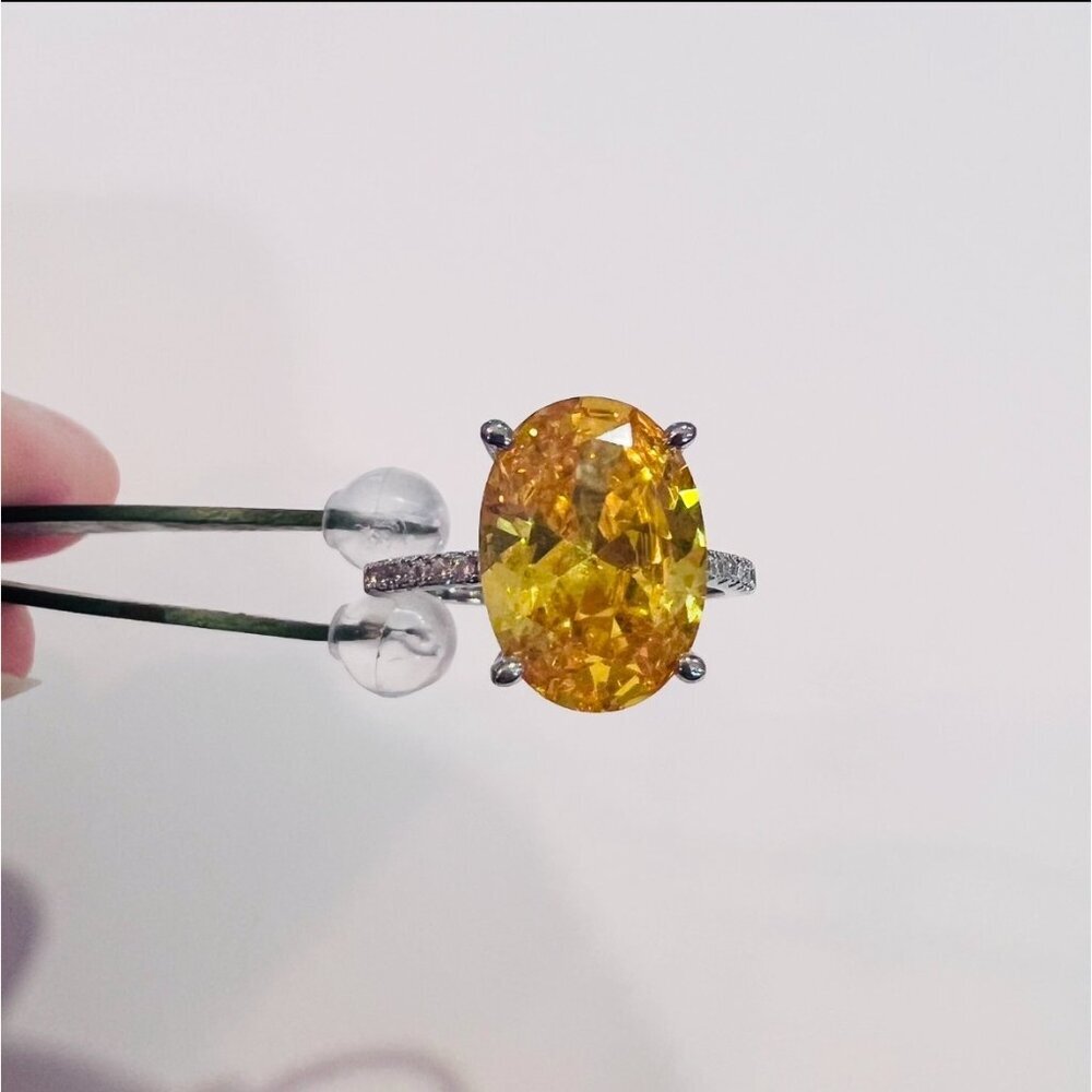Sterling Silver 925 Ring With Yellow Oval CZ Stone & Moissanite Accents Size 8.2 - Picture 9 of 10